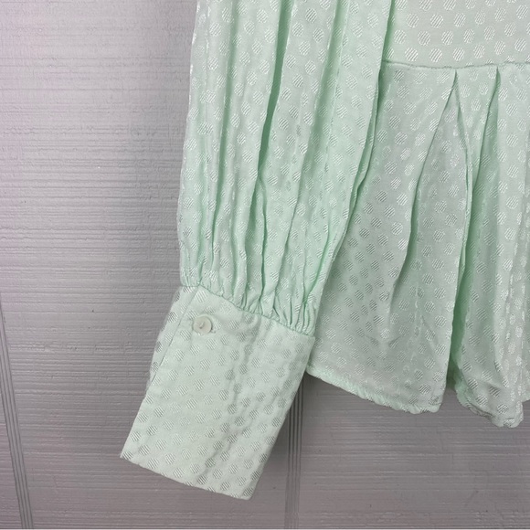 Something Navy Mint Green Long Sleeve V-neck Peplum Wrap Top Polka Dot XXS - Picture 4 of 7